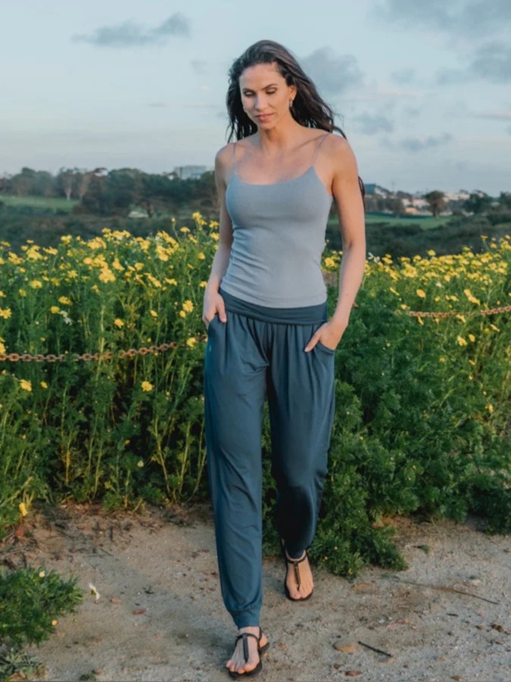 Soft Women's Casual Harem Pants - Slate Blue ONE SIZE Everyday Boho Pants